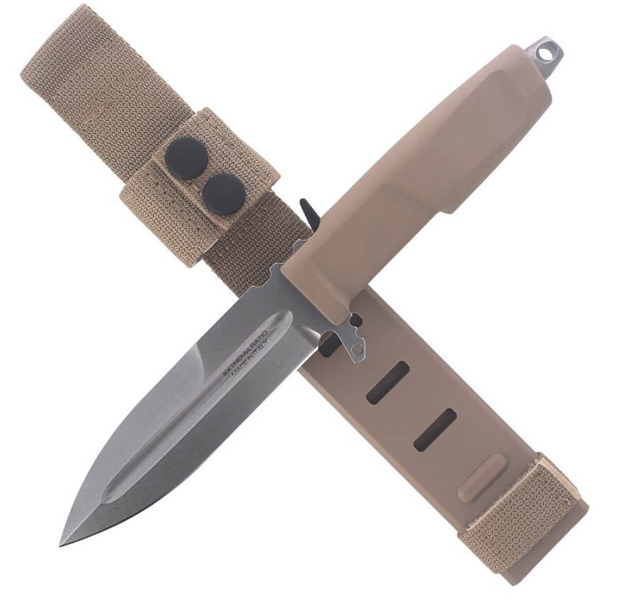 Kampfmesser Contact C Desert von Extrema Ratio mit 128mm Klinge aus Böhler Stahl. Naylon Scheide