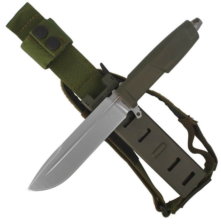 Faca militar Extrema Ratio DMP Ranger Green com lâmina de 15,2 cm em aço Böhler. Bainha em Naylon.