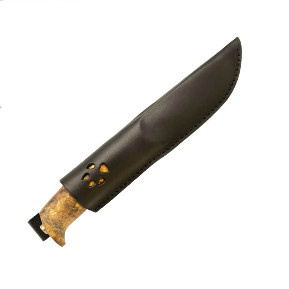 Faca bushcraft Helle Gaupe 1310 com cabo de madeira de bétula e lâmina de aço Sandvik 12C27