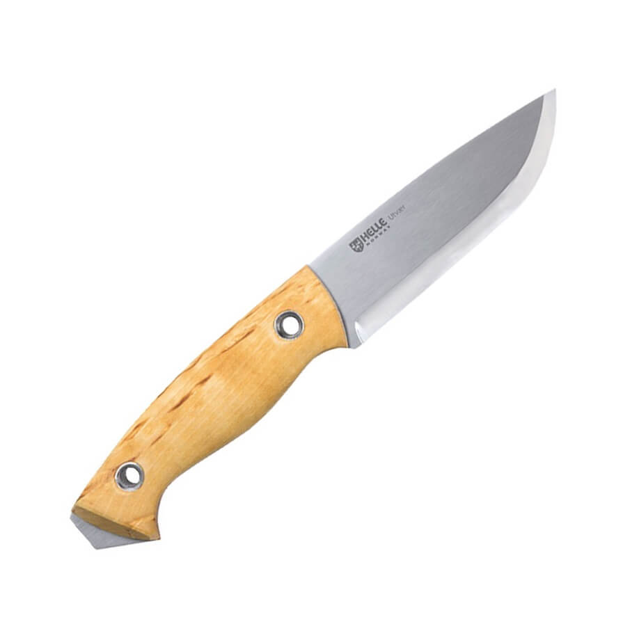 Cuchillo bushcraft Helle Utvaer 600 con mango de madera de abedul...