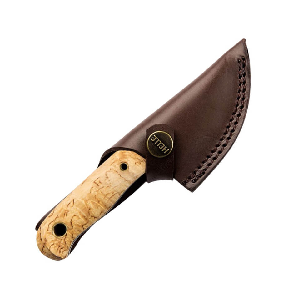 Faca bushcraft Helle Mandra 620 com cabo de madeira de bétula e lâmina de aço laminado triplo de 6,9 cm