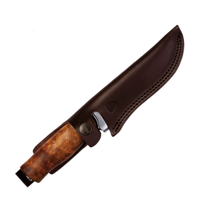 Cuchillo bushcraft Helle GT 36 con mango de madera de abedul y virola de aluminio