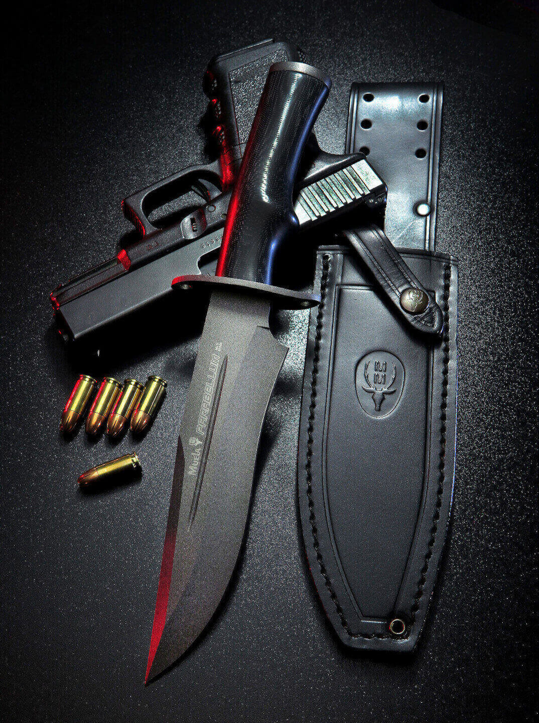 Cuchillo táctico Muela Parabellum-17N con mango de micarta negra y hoja negra