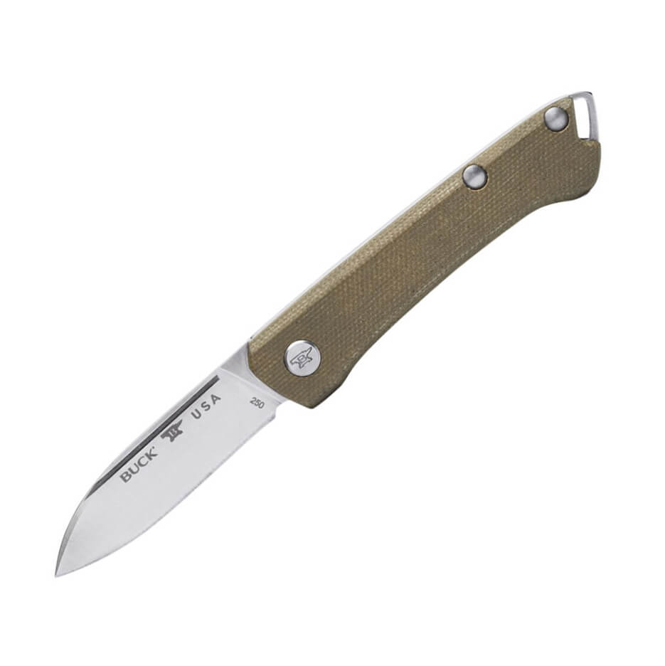 Navaja EDC Buck Saunter drop con mango de micarta verde OD 250GRS