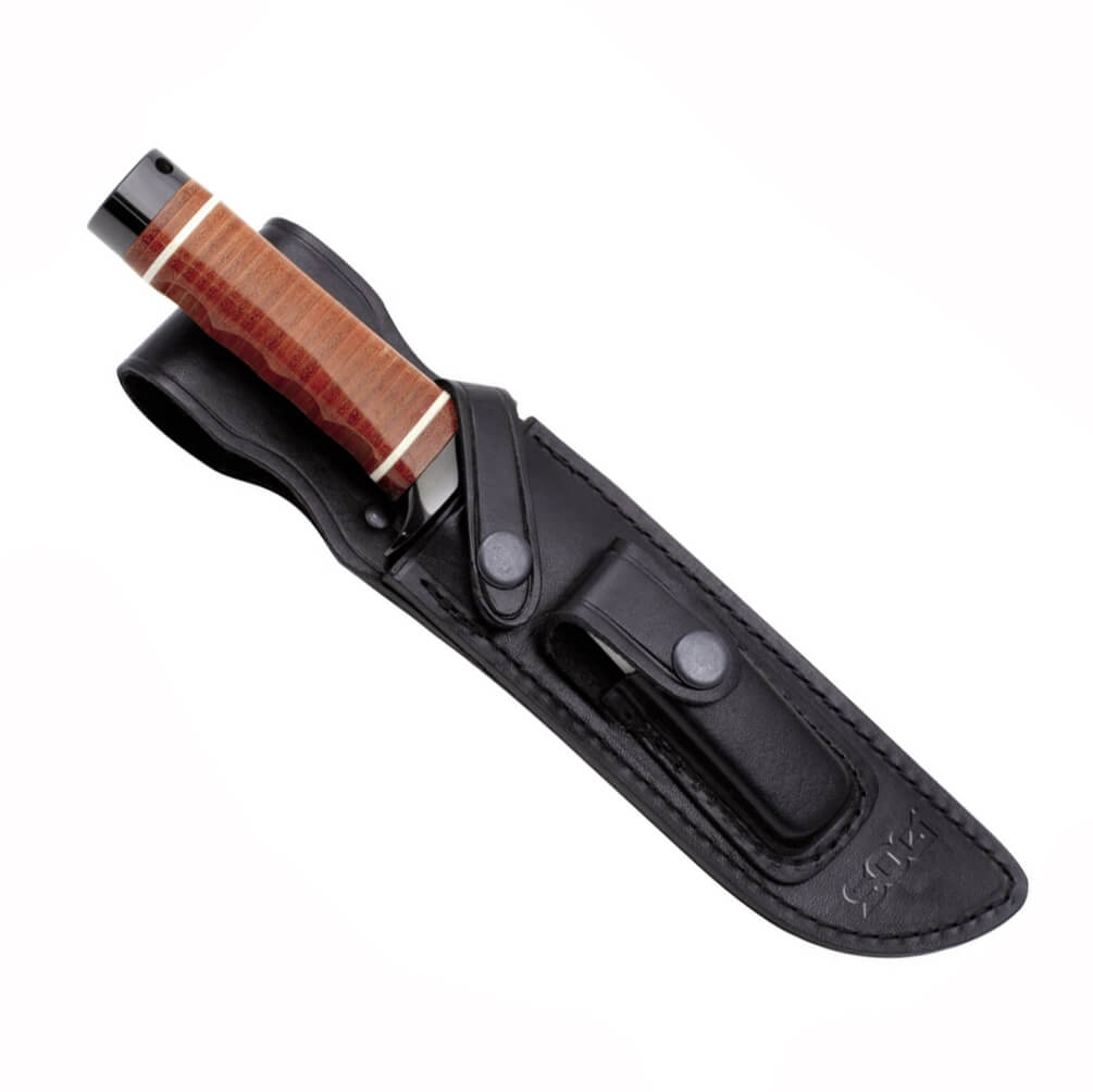 Faca de caça SOG Bowie 2.0 S1T-L com bainha de couro preto e lâmina de aço AUS-8