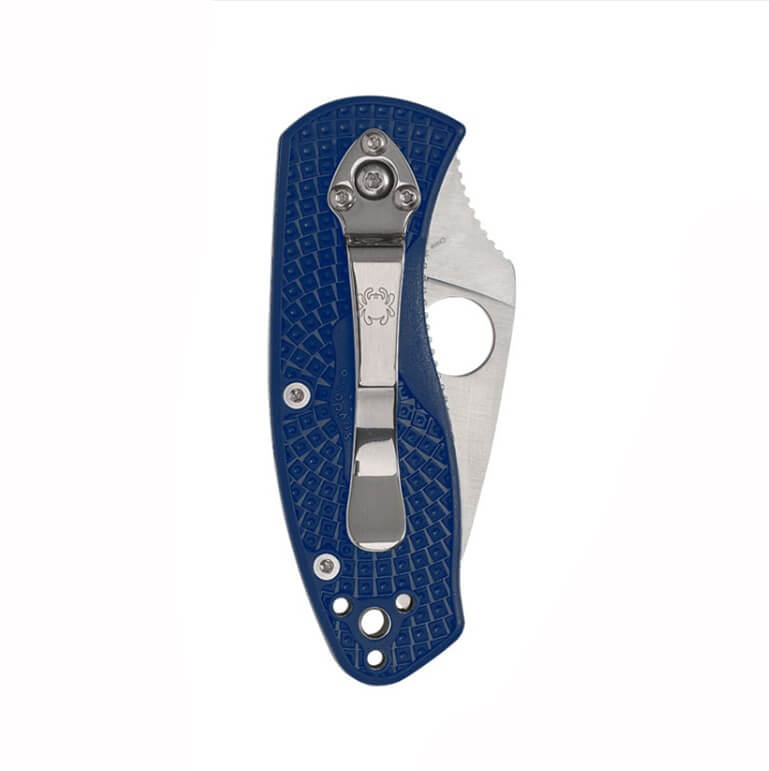 Navaja de bolsillo Spyderco Ambitious linerlock con mango de FRN azul y hoja plana de acero S35VN