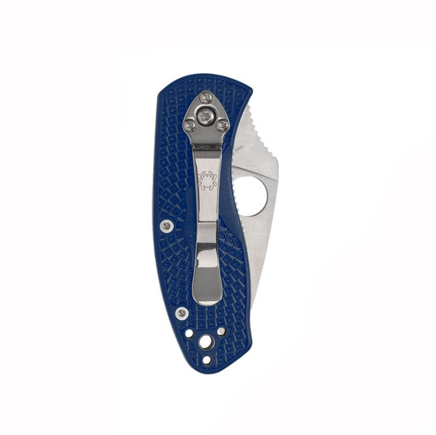Canivete Spyderco ambicioso linerlock com cabo FRN azul e lâmina serrilhada de aço S35VN