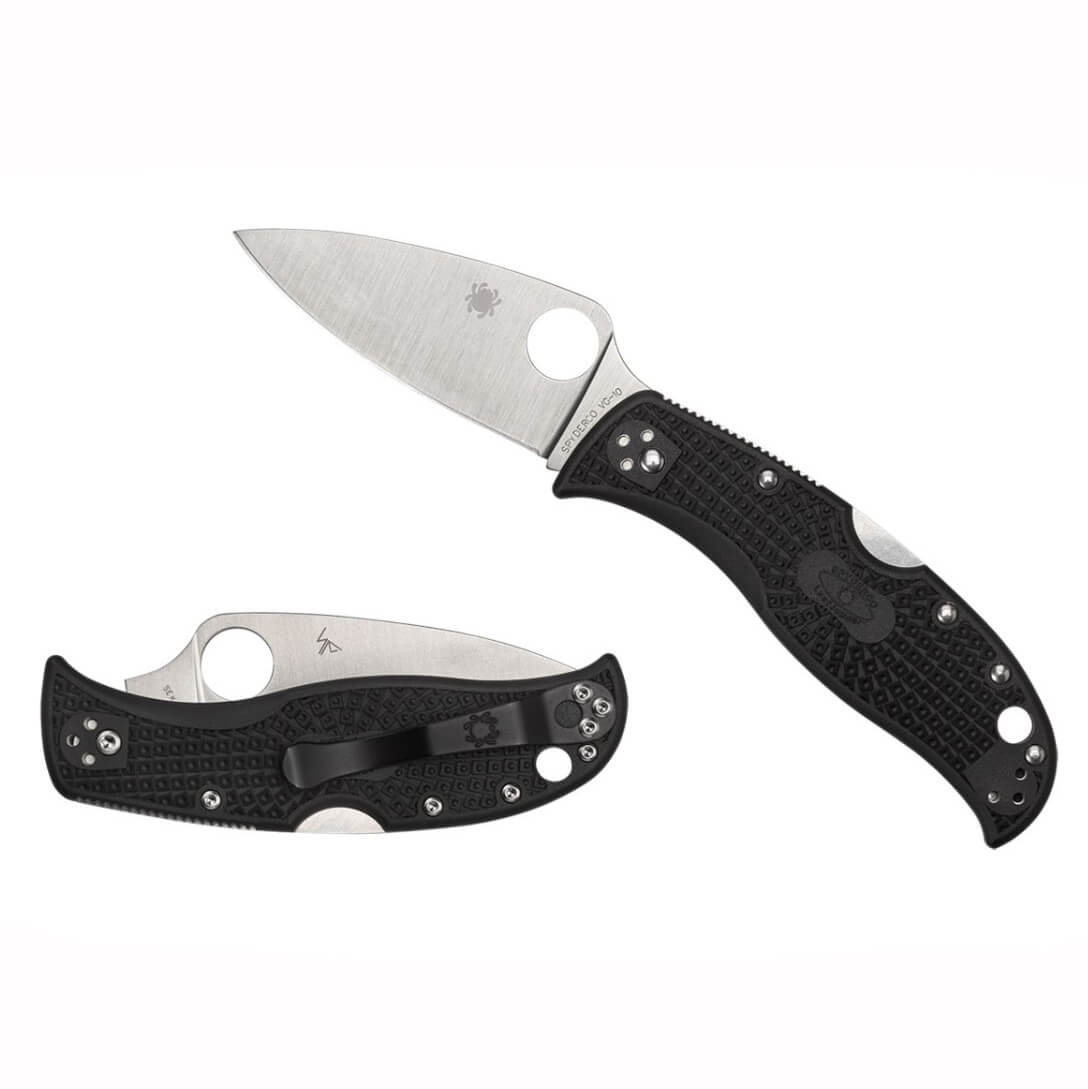 Spyderco Leafjumper Taschenmesser mit schwarzem FRN-Griff und VG-10-Flachklinge C262PBK