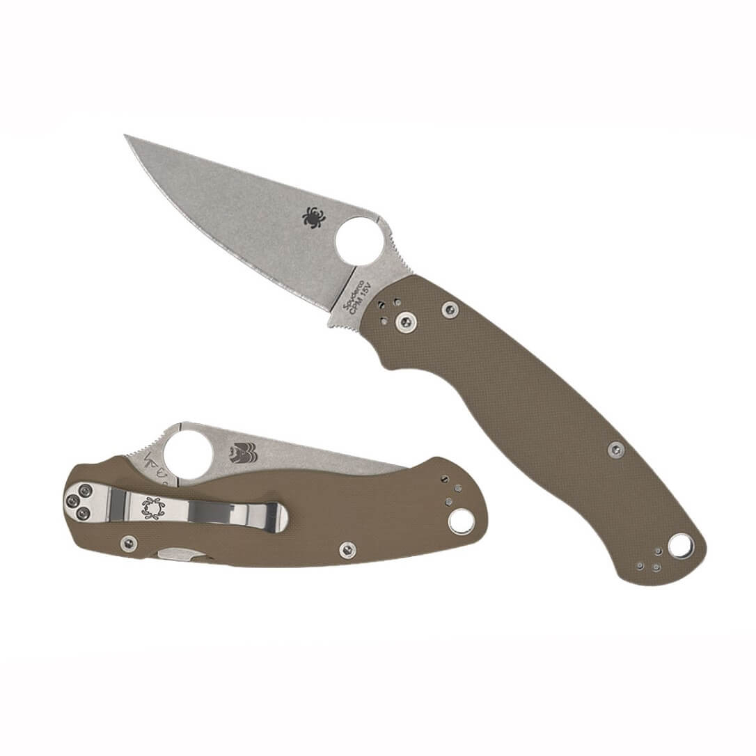 Spyderco Para Military 2 Knife with Brown G-10 Handle and Stonewash CPM-15V PlainEgde Blade C81GPBM15V2