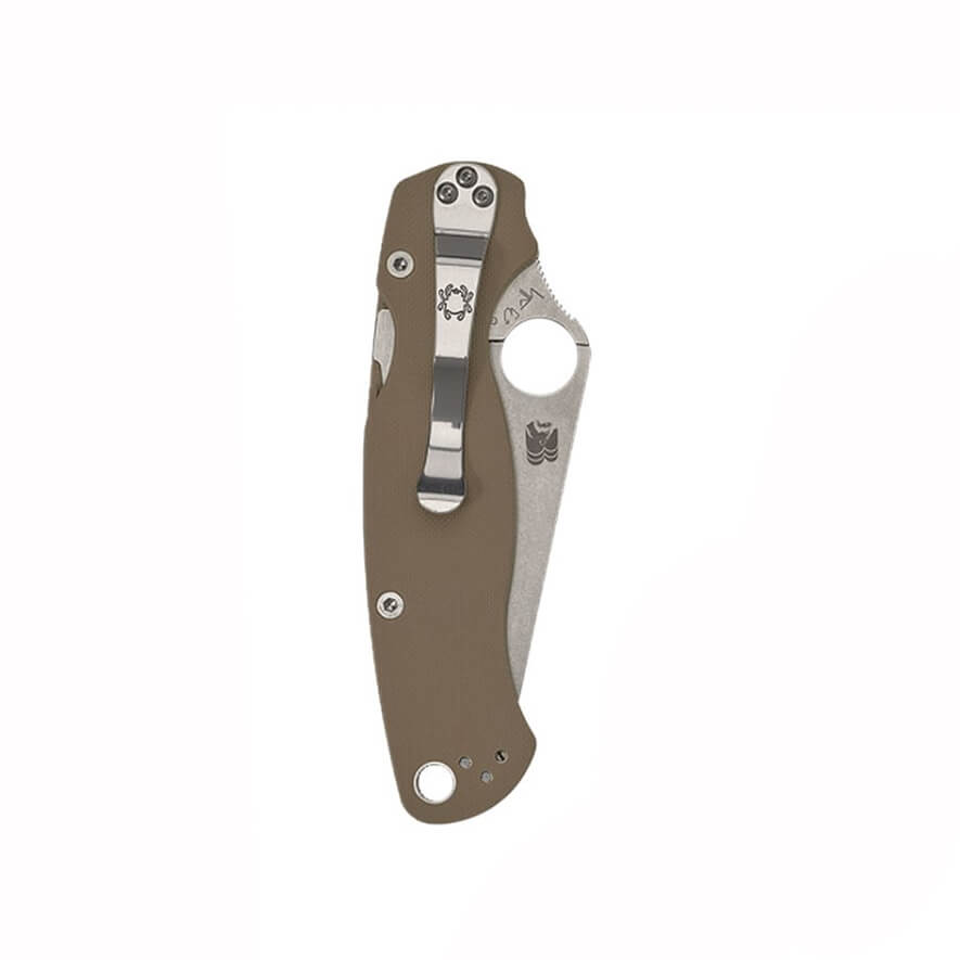 Spyderco Para Military 2 Knife with Brown G-10 Handle and Stonewash CPM-15V PlainEgde Blade C81GPBM15V2