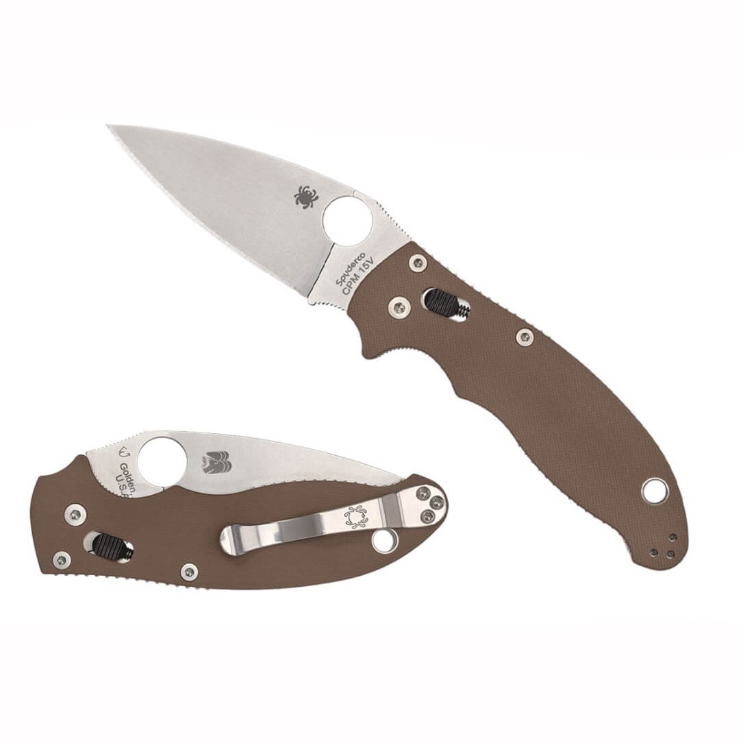 Canivete Spyderco Manix 2 com cabo G-10 marrom e lâmina plana de aço CPM-15V C101GPBN15V2