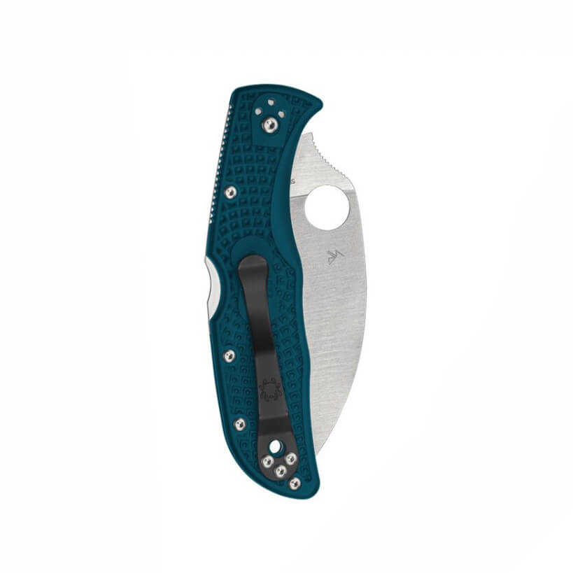 Canivete tático Spyderco Endela Wharncliffe com cabos de nylon FRN azul e lâmina de aço K390 C243FPWK390