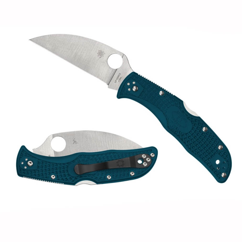 Canivete tático Spyderco Endela Wharncliffe com cabos de nylon FRN azul e lâmina de aço K390 C243FPWK390