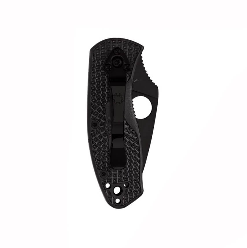 Couteau tactique Spyderco Ambitious avec poignées FRN noires et lame en acier noir 8Cr13MoV C148PBBK