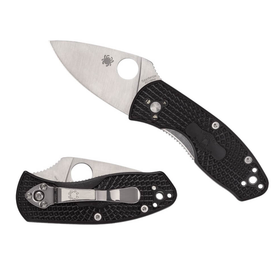 Navaja de bolsillo Spyderco Ambitious linerlock con mango de FRN negro y hoja plana de acero 8Cr13MoV