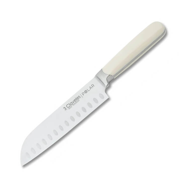 Cuchillo Santoku con mango de ABS blanco y hoja de 17.5 cm 3 Clav...