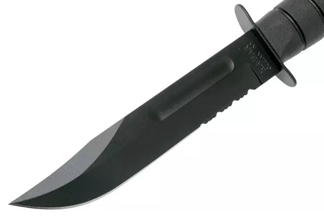 Cuchillo táctico Ka-Bar Kraton G 1212 - Hoja de 18 cm parcialmente dentada y funda de cuero