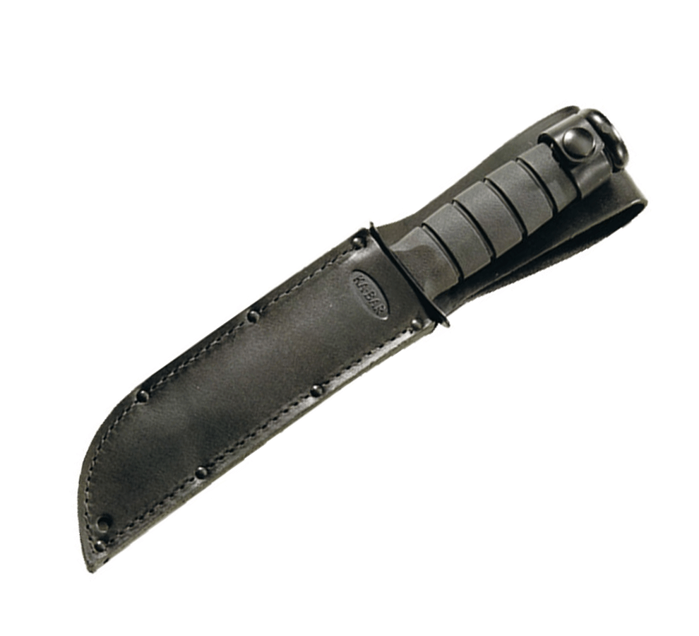 Cuchillo táctico Ka-Bar Kraton G 1212 - Hoja de 18 cm parcialmente dentada y funda de cuero