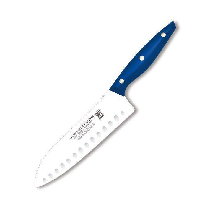 Faca Santoku com lâmina alveolada de 20 cm e cabo de polioximetileno em diversas cores