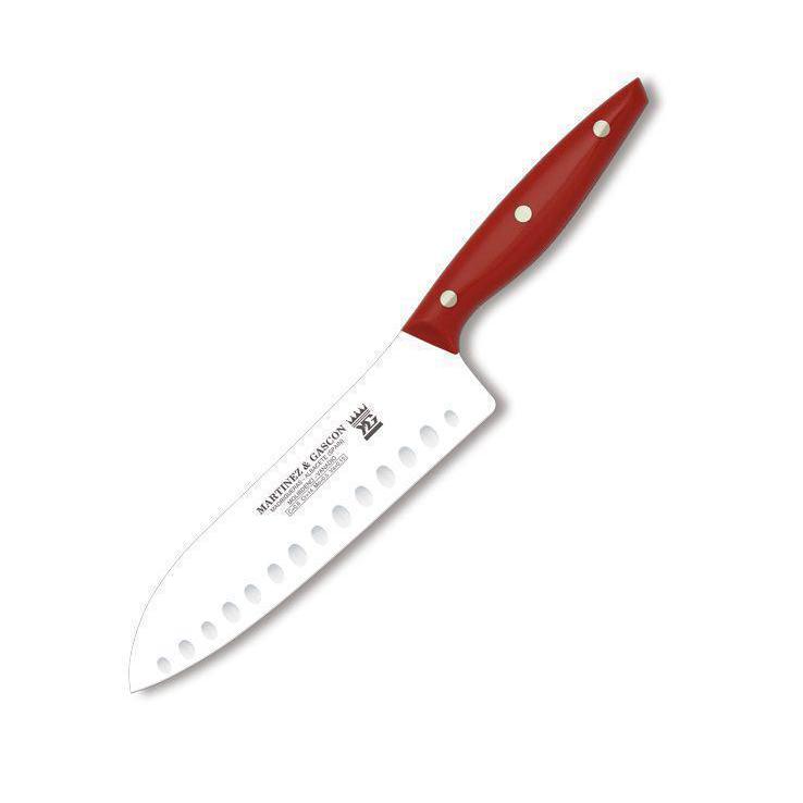 Faca Santoku com lâmina alveolada de 20 cm e cabo de polioximetileno em diversas cores
