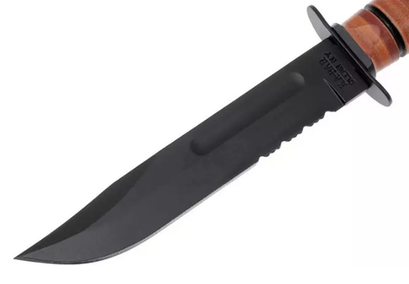 Cuchillo táctico Ka-Bar USMC 1218 - Hoja parcialmente dentada de 17,8 cm y funda cuero. 