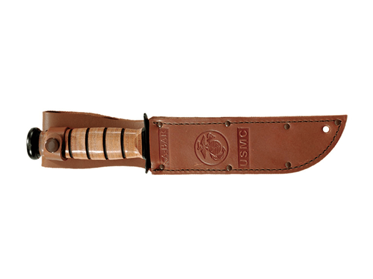 Cuchillo táctico Ka-Bar USMC 1218 - Hoja parcialmente dentada de 17,8 cm y funda cuero. 