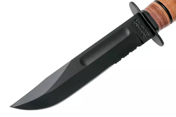 Cuchillo militar Ka-Bar Short USMC 1252 - Hoja de 13 cm semidentada y funda de cuero.