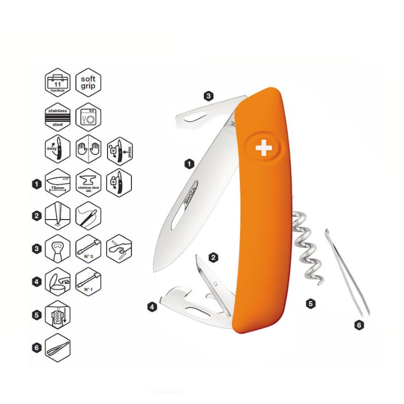 Navaja multiusos Swiza D03 Naranja con 11 funciones