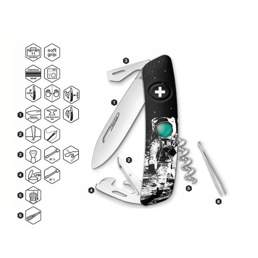 Navaja multiusos Swiza D03 Moonwalk 50 negra con 11 funciones