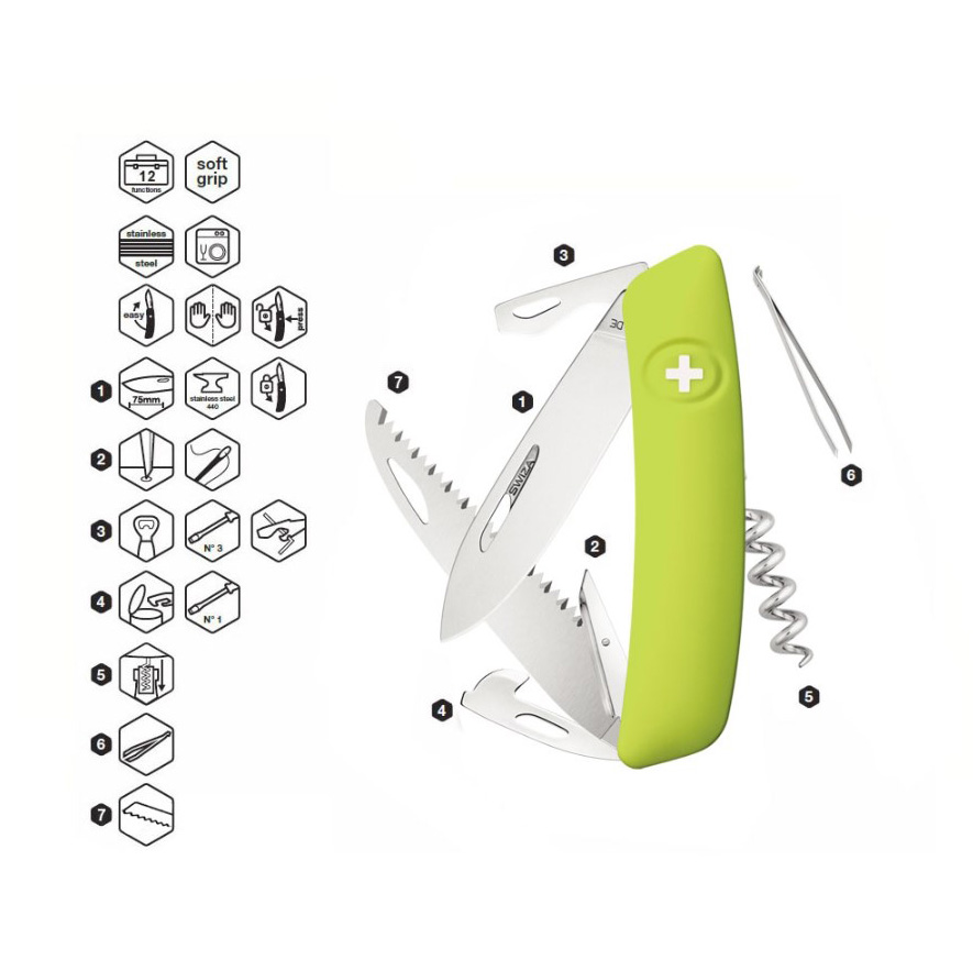 Navaja multiusos Swiza D05 Moss con 12 funciones KNI.0050.1080