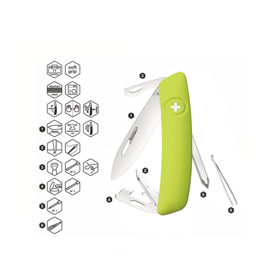 Navaja multiusos Swiza D04 Moss con 11 funciones KNI.0040.1080