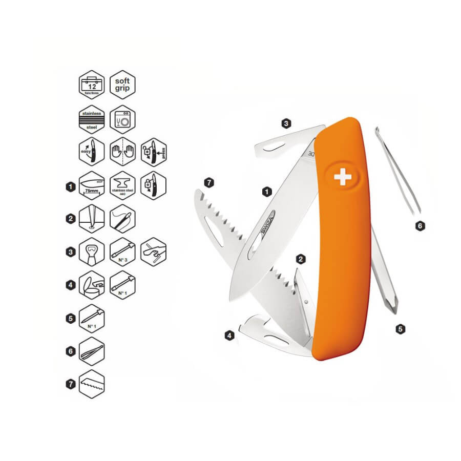Navaja multiusos Swiza D06 naranja con 12 funciones KNI.0060.1060