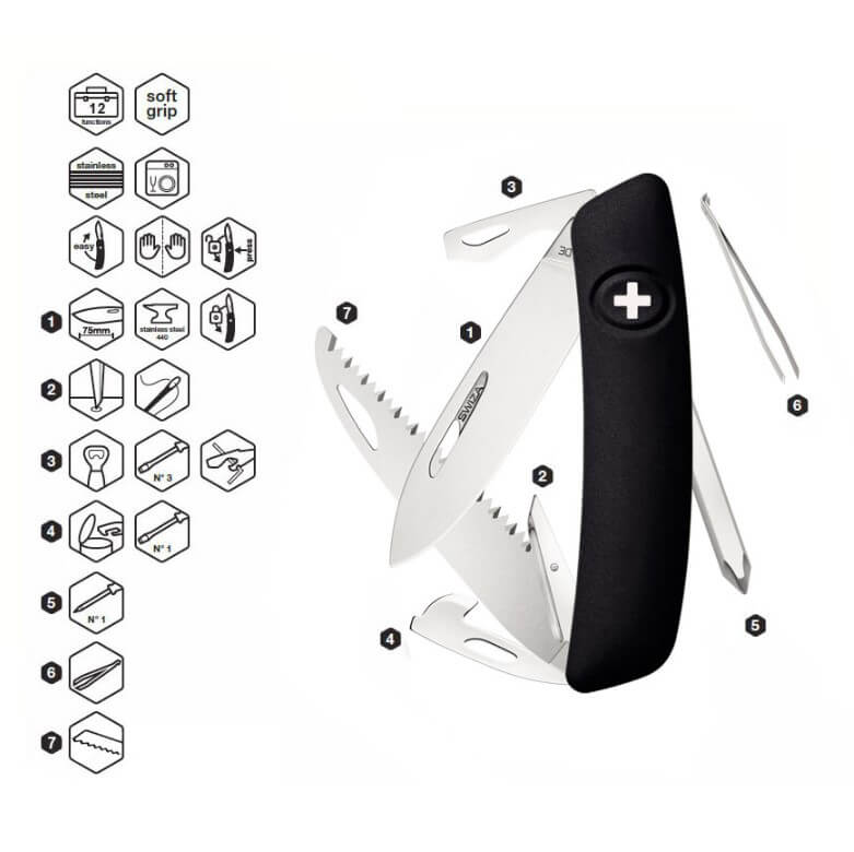 Navaja multiusos Swiza D06 negro con 12 funciones KNI.0060.1010