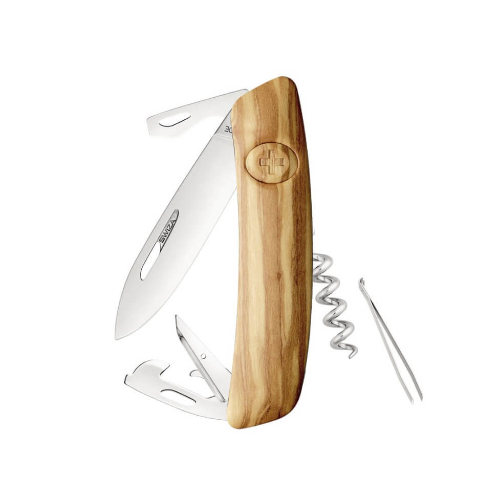 Navaja multiusos Swiza D03 con mango de madera de olivo