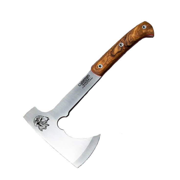 Hacha Cudeman Eagle con mango de madera de olivo y hoja de acero ...