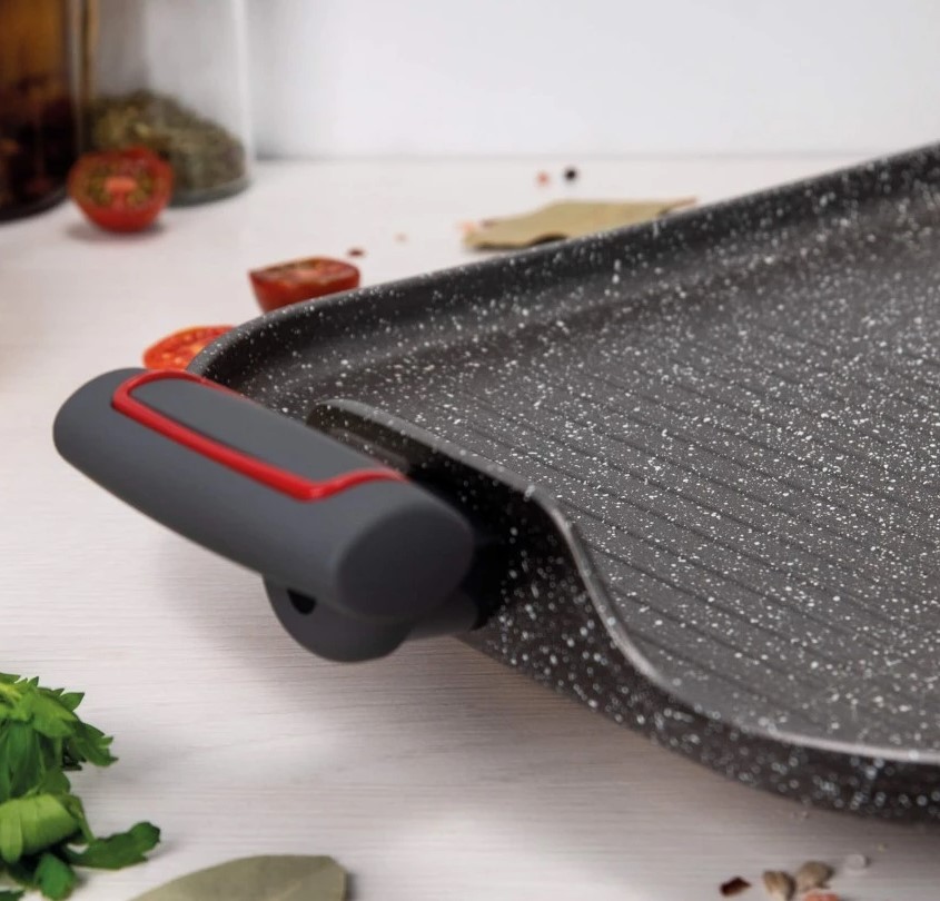 Grill Antiadherente 35,5x28,3x1,3 cm 3 Claveles Grey con asas de silicona