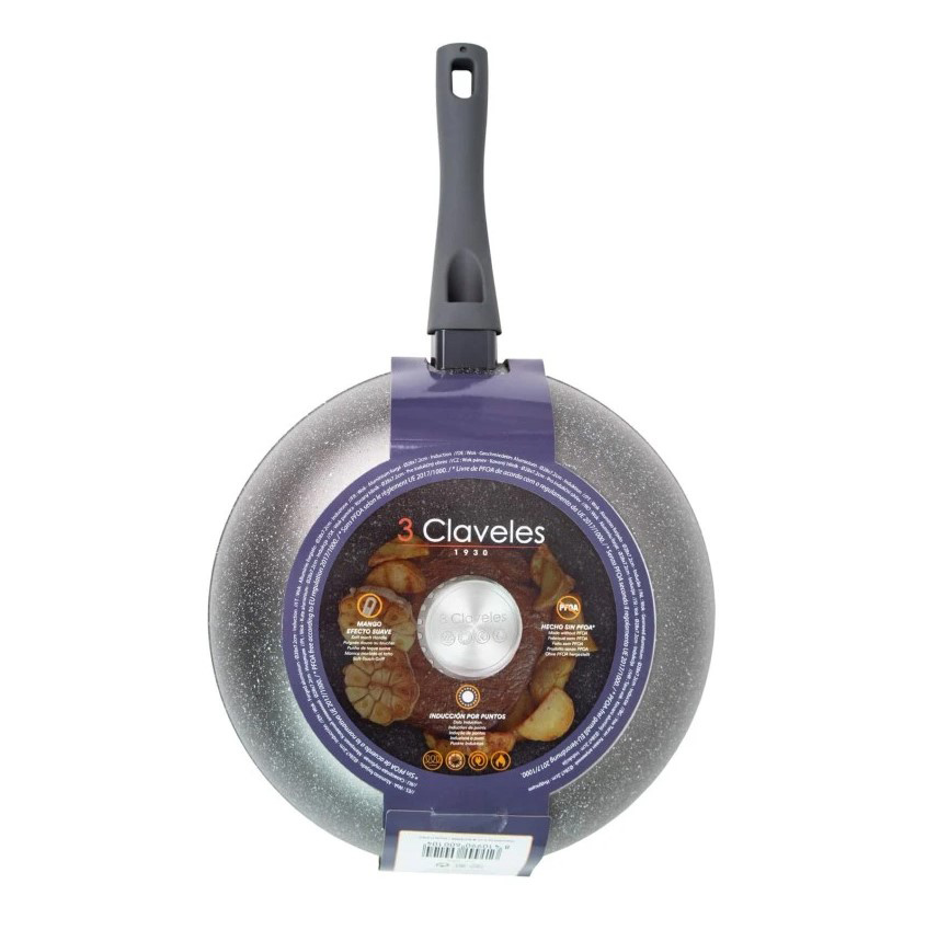 Wok Antiadherente 28 cm 3 Claveles Grey con mango soft touch