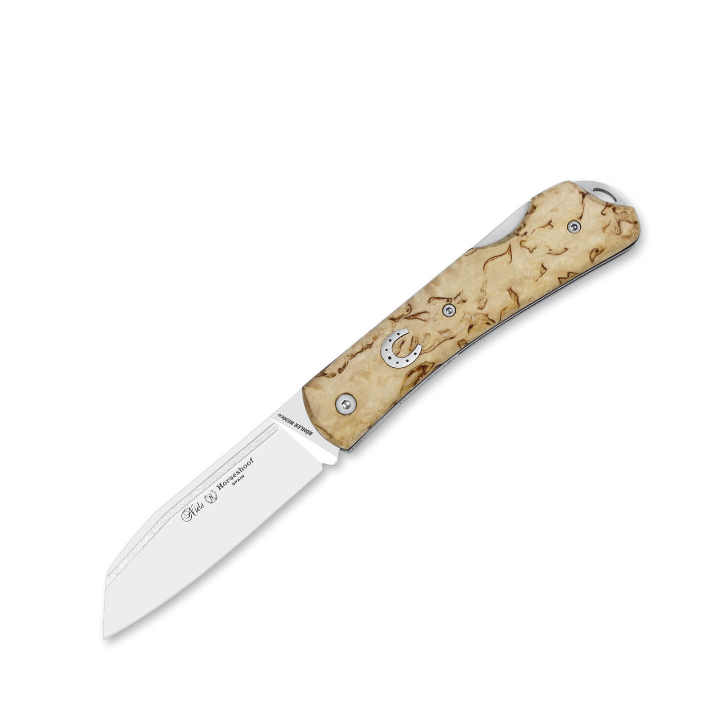 Navaja Nieto Horseshoof con mango de madera de abedul rizado con ...