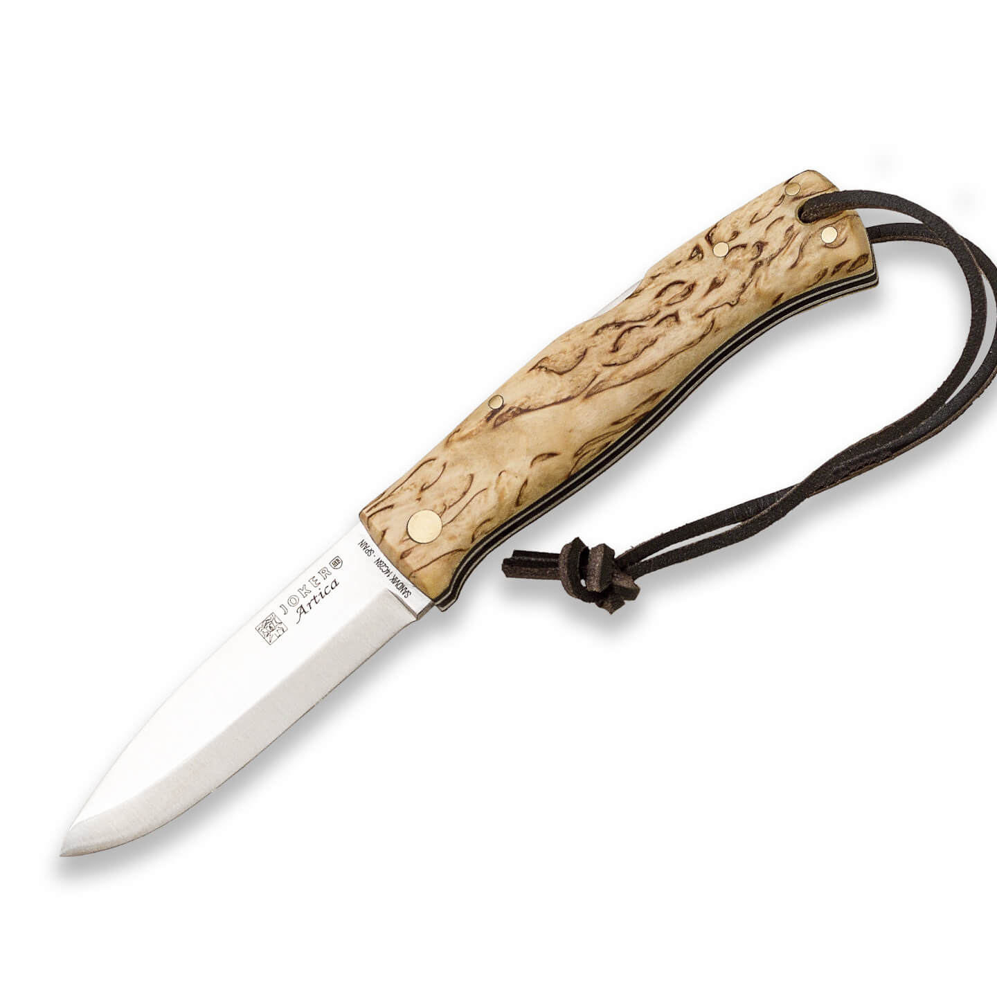 Navaja Joker Ártica con mango de abedul rizado y hoja de 8 cm