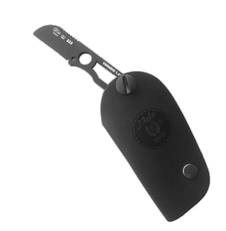 Cuchillo de cuello Nieto SOS negro con hoja de 3 cm y funda de cuero