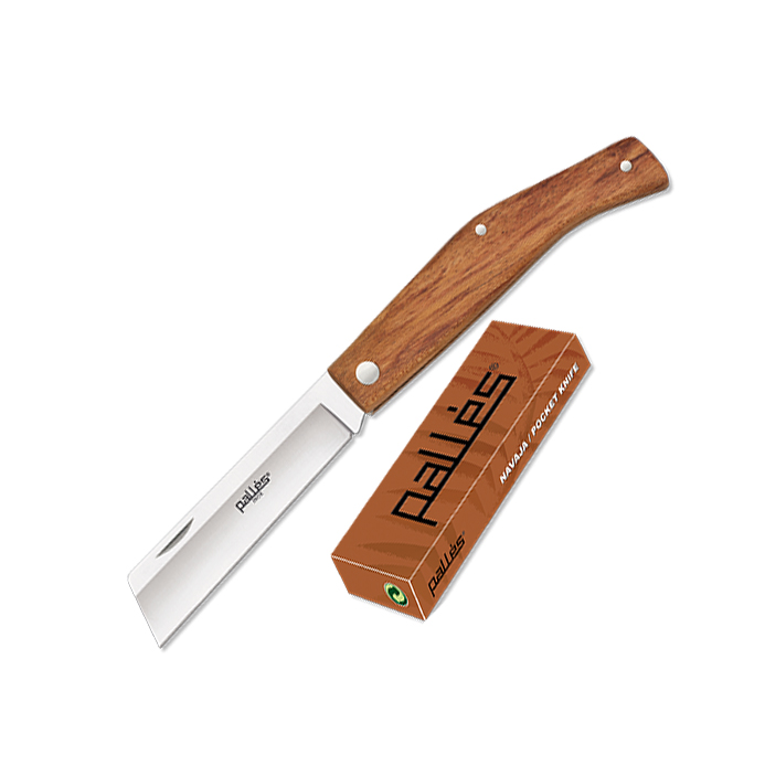 Couteau de poche Palles N°1 avec lame à pointe coupée en acier inoxydable de 9 cm et manche en bois