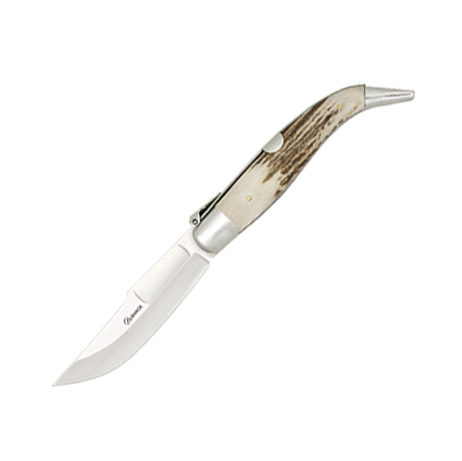 Navaja clásica con mango de asta de ciervo y hoja de 8.2 cm