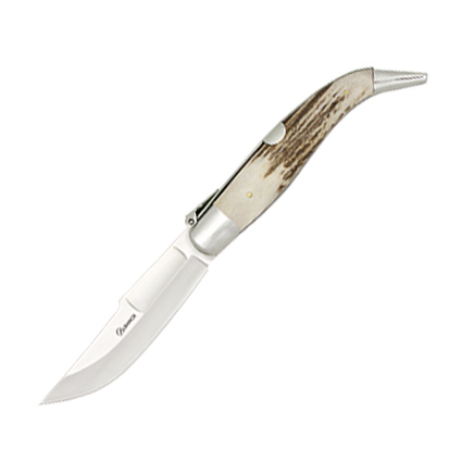 Navaja clásica con mango de asta de ciervo y hoja de 9.5 cm