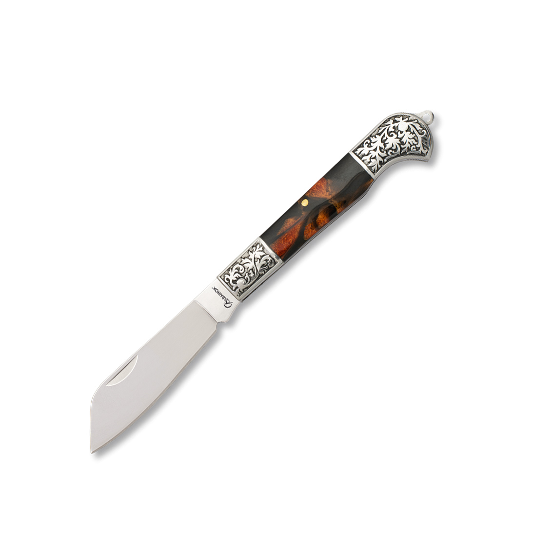 Canivete clássico com cabo em acrílico laranja e lâmina em aço in...