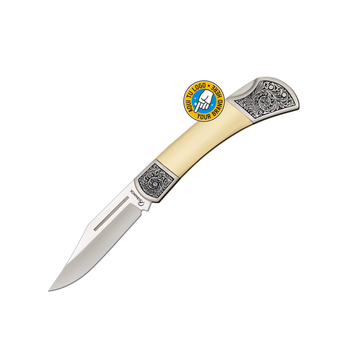 Navaja clásica con mango de PVC blanco y hoja de 6.5 cm con bloqu...