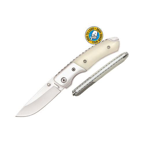 Canivete clássico com cabo em ABS branco e lâmina de 6,5 cm com a...