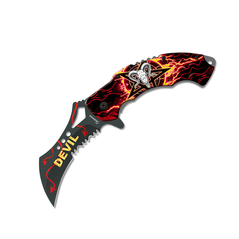 Navaja de bolsillo de ABS con recubrimiento Devil y hoja curva de...