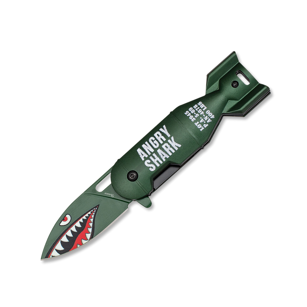 Navaja Angry Shark con mango con forma de bomba de aluminio y hoj...