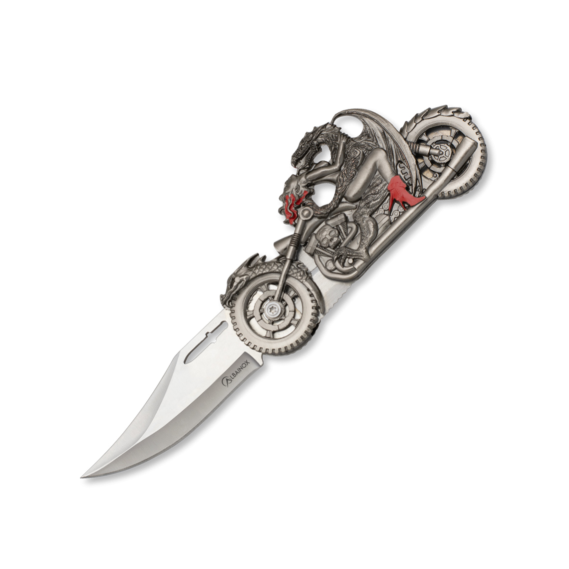 Navaja de bolsillo con mango de zamak dragon en moto y hoja de 8 ...