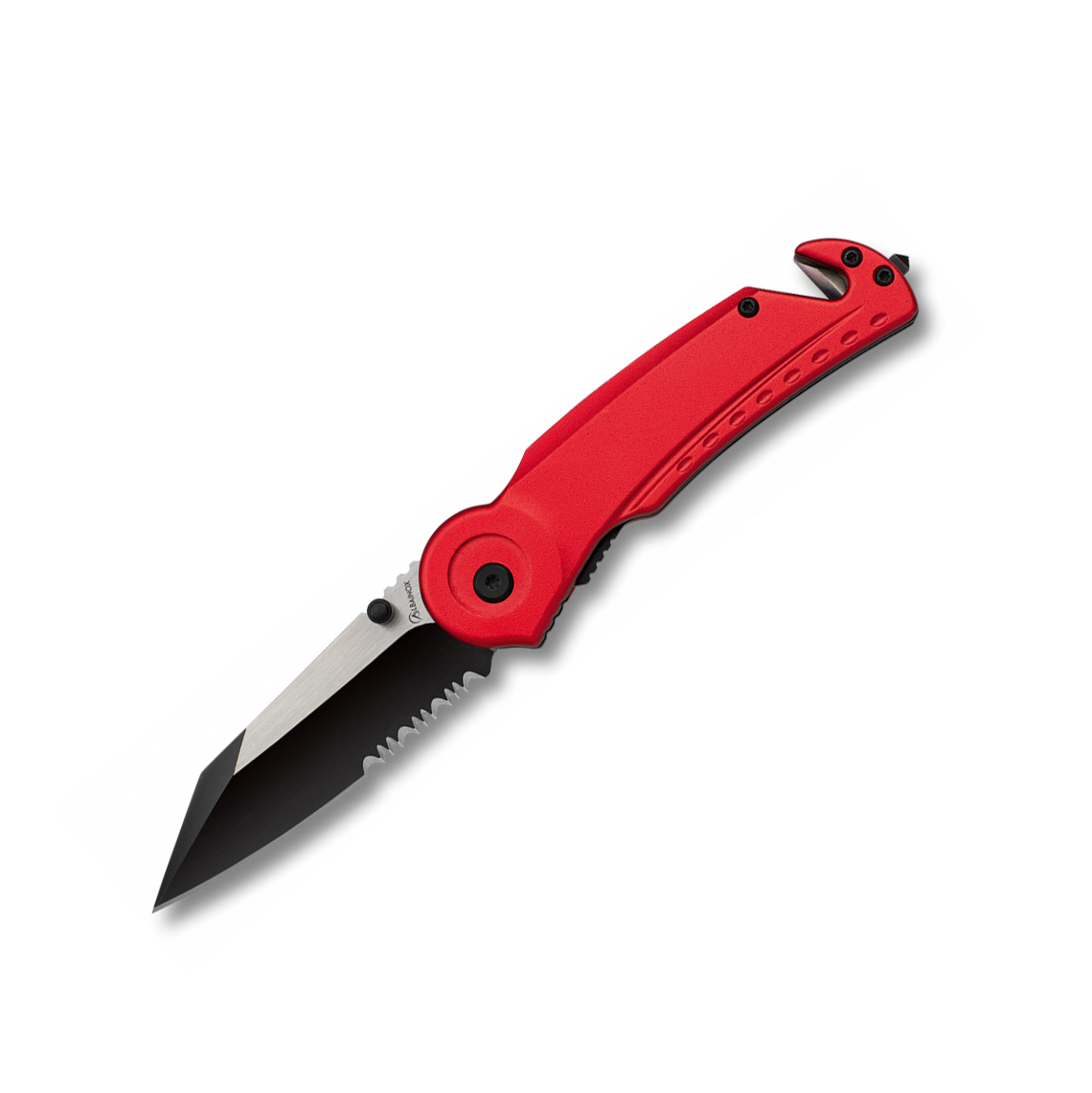 Navaja táctica roja con hoja de 8 cm con corta cinturón y punta r...